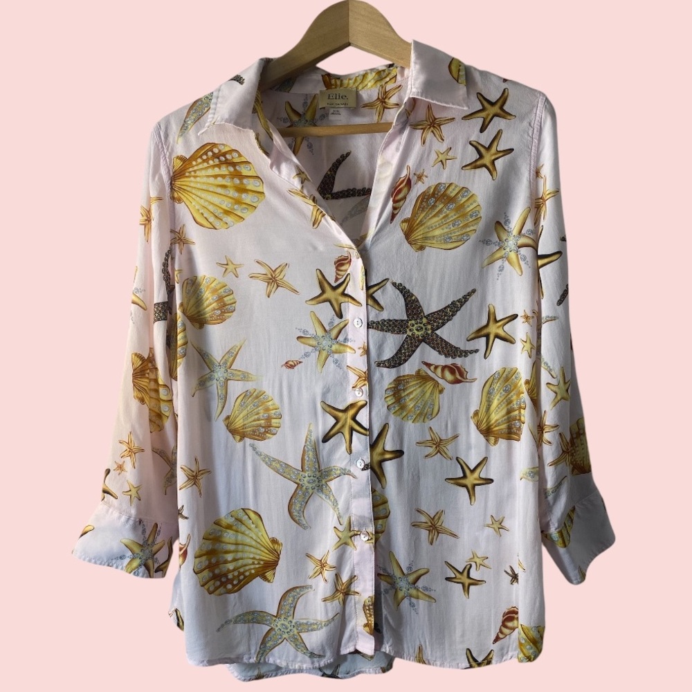 Elie Tahari Women’s Pink Seashell Print Collared Shirt